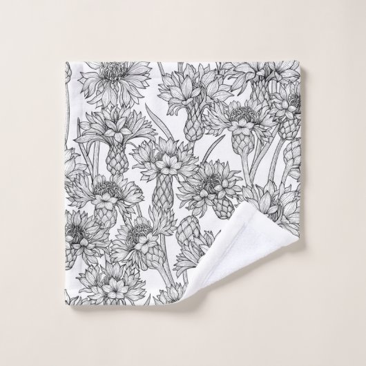 トウモロコシの花、白と黒の野生の花 バスタオルセット (ウォッシュタオル)