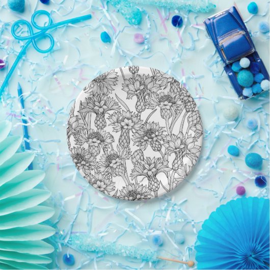 トウモロコシの花、白と黒の野生の花 ペーパープレート (パーティー)