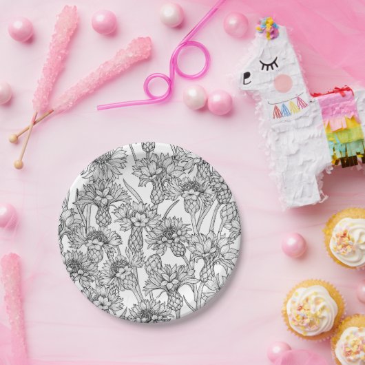 トウモロコシの花、白と黒の野生の花 ペーパープレート (パーティー)