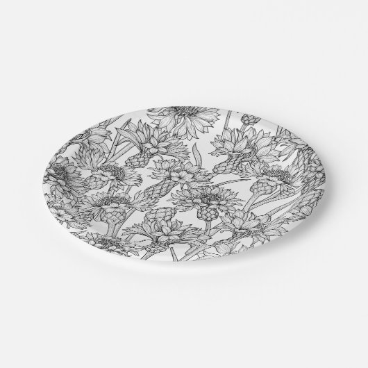 トウモロコシの花、白と黒の野生の花 ペーパープレート (アングル)