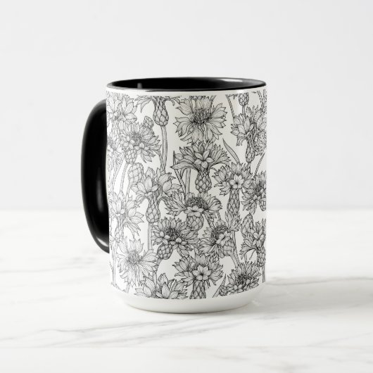 トウモロコシの花、白と黒の野生の花 マグカップ (正面左)