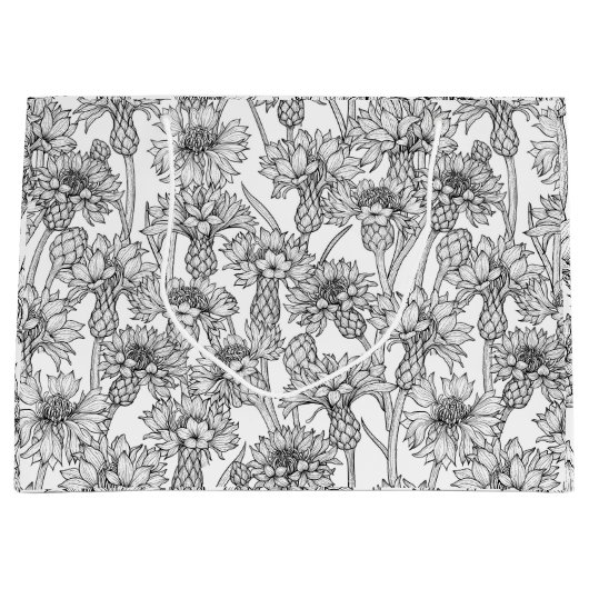 トウモロコシの花、白と黒の野生の花 ラージペーパーバッグ (正面)