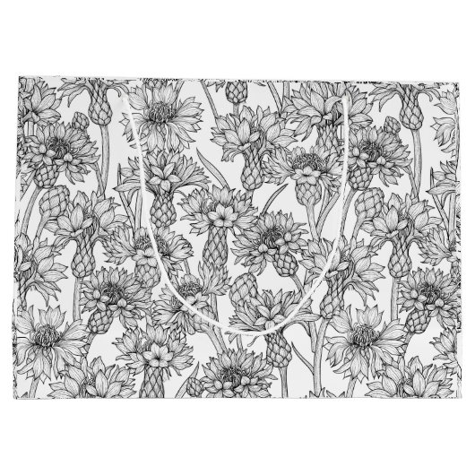 トウモロコシの花、白と黒の野生の花 ラージペーパーバッグ (裏面)