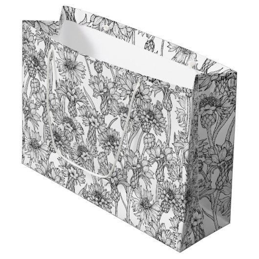 トウモロコシの花、白と黒の野生の花 ラージペーパーバッグ (正面アングル)