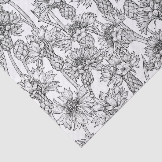 トウモロコシの花、白と黒の野生の花 薄葉紙 (詳細)