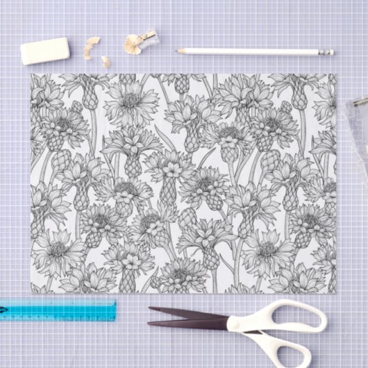 トウモロコシの花、白と黒の野生の花 薄葉紙 (クラフト)