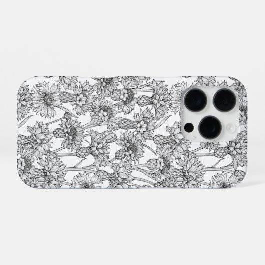 トウモロコシの花、白と黒の野生の花 iPhoneケース (裏面横)