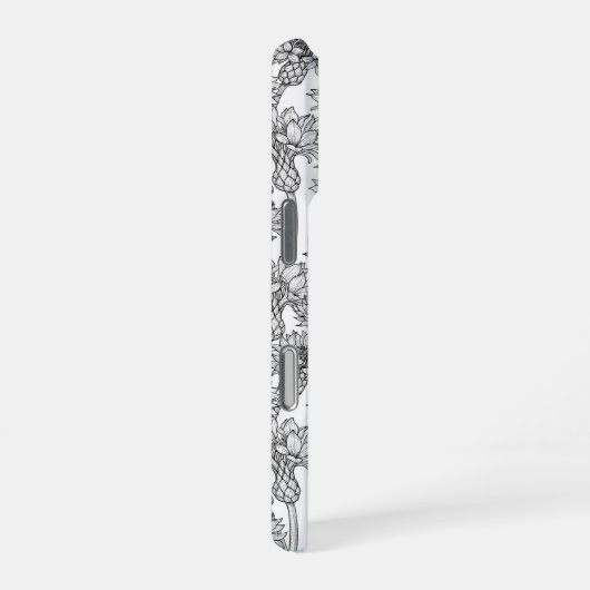 トウモロコシの花、白と黒の野生の花 iPhoneケース (右側面)