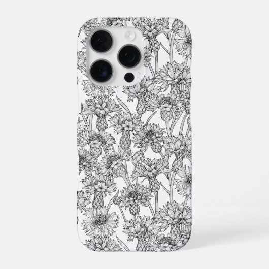 トウモロコシの花、白と黒の野生の花 iPhoneケース (裏面)