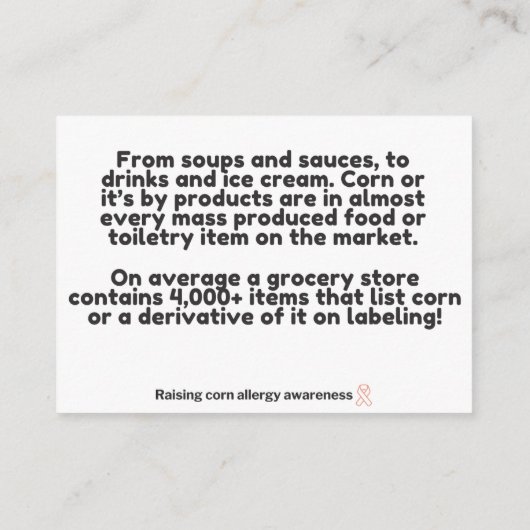 トウモロコシは全てのアレルギー認識度 エンクロージャーカード (裏面)