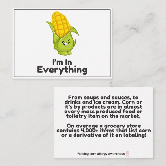 トウモロコシは全てのアレルギー認識度 エンクロージャーカード (正面/裏面)