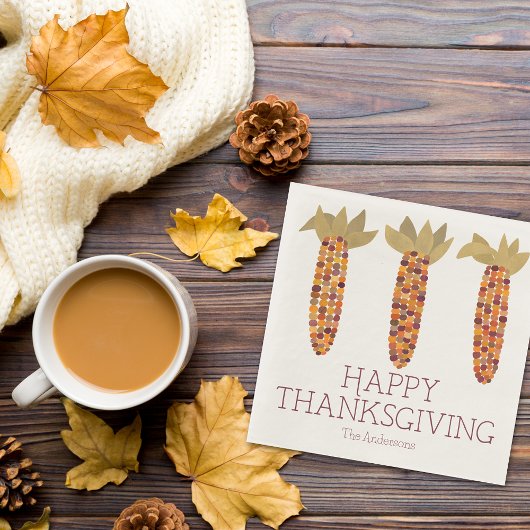 トウモロコシまたはインディアンコーンハッピー感謝祭 スタンダードランチョンナプキン