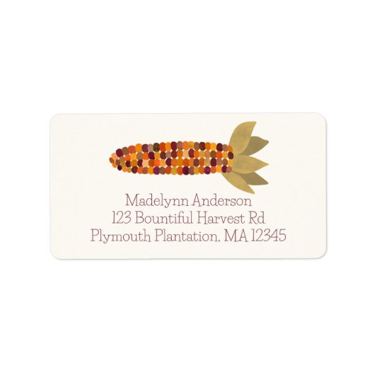 トウモロコシまたはインディアンコーン秋をテーマにした差出人住所 ラベル (正面)