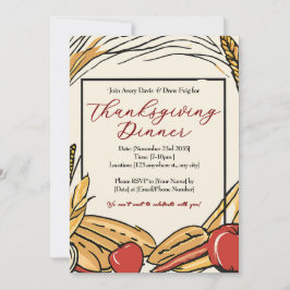 トウモロコシ、リンゴ、小麦の収穫感謝祭 招待状