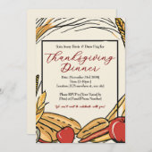 トウモロコシ、リンゴ、小麦の収穫感謝祭 招待状 (正面/裏面)