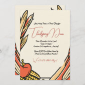 トウモロコシ、リンゴ、小麦の収穫感謝祭 招待状 (正面/裏面)