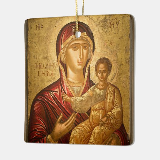 トオトコスとキリストの子の赤と金ゴールドのアイコン セラミックオーナメント (左)