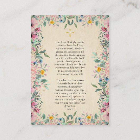 トオトコスとキリスト子妊娠祈りの言葉カード プレイスカード (裏面)