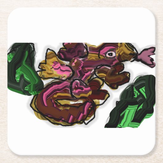 トカゲの芸術作品 スクエアペーパーコースター (正面)