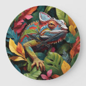 トカゲの葉とカラー ラージ壁時計 (正面)