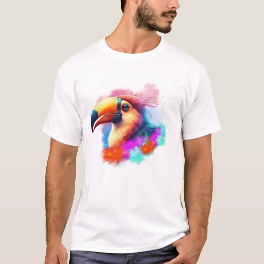 トカゲの鳥カラフル毛 Tシャツ (正面)
