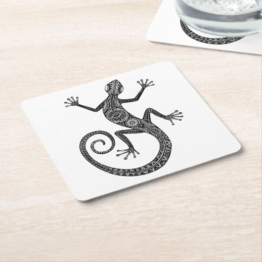 トカゲまたはサンショウウオの落書き スクエアペーパーコースター (アングル)