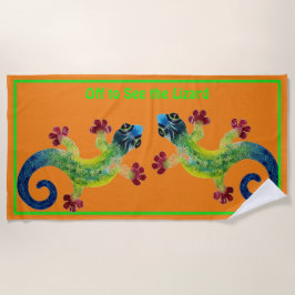トカゲを見に出掛ける ビーチタオル