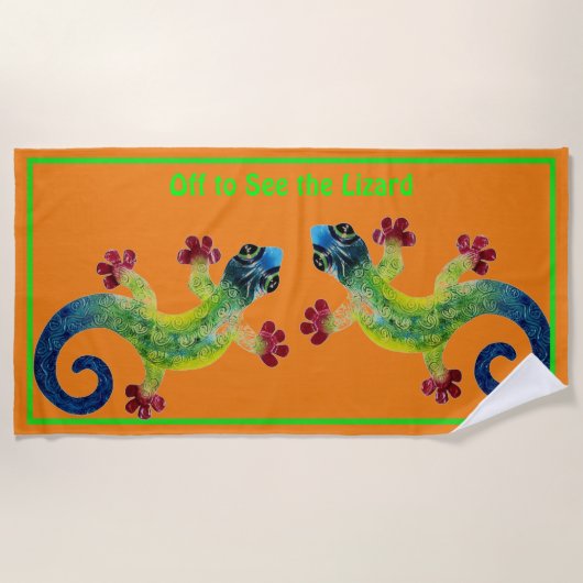 トカゲを見に出掛ける ビーチタオル (正面)