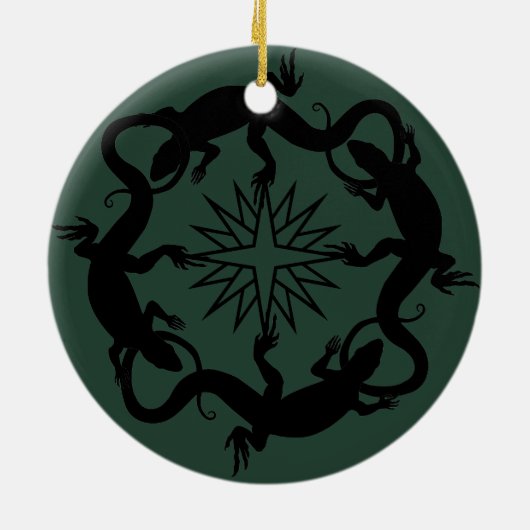 トカゲオーナメント飾りカッコいい付け爬虫類ギフト セラミックオーナメント (裏面)