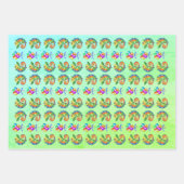 トカゲカラフルハッピーバースデーバルーン緑 ラッピングペーパーシート (正面)