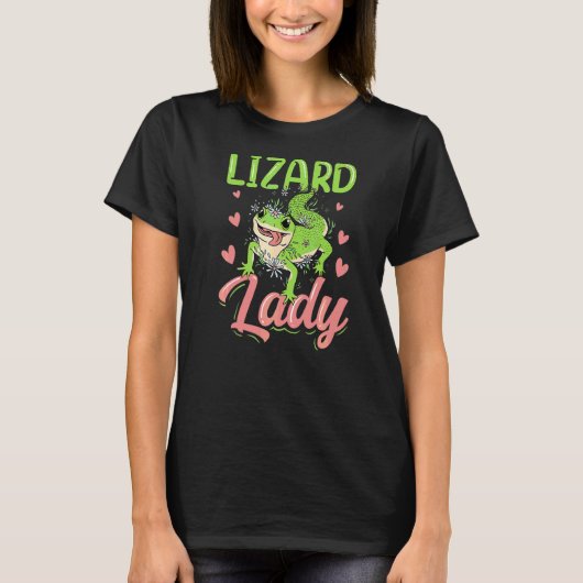トカゲ女性トカゲ動物ゲッコ Tシャツ (正面)