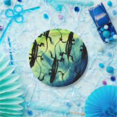 トカゲ黒青緑の爬虫類背景 ペーパープレート (パーティー)