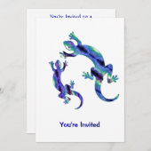 トカゲ1デュオブルーと緑モザイク 招待状 (正面/裏面)