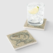 トカゲ、タイルのためのデザイン(w/c紙で) ストーンコースター (横)