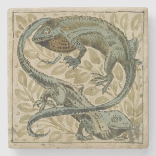 トカゲ、タイルのためのデザイン(w/c紙で) ストーンコースター (正面)
