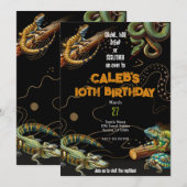 トカゲ ヘビ カメ 爬虫類 黒い 誕生日パーティー 招待状 (正面/裏面)