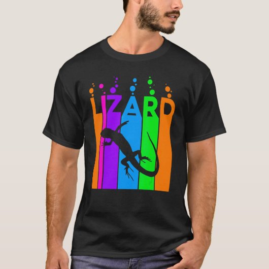 トカゲ 動物 虹色 バブル シルエット付き Tシャツ (正面)