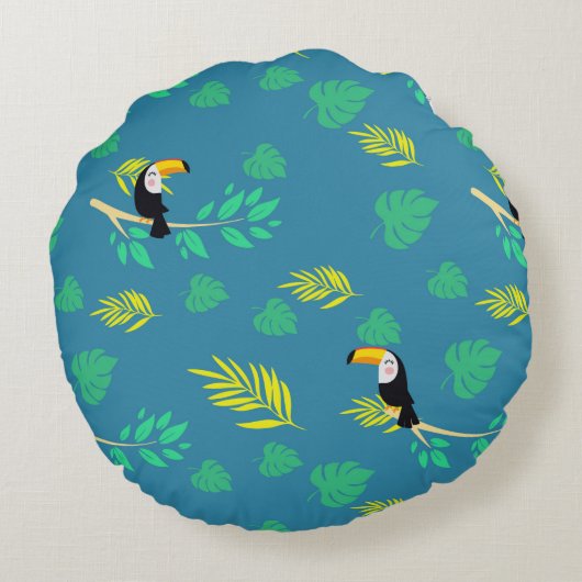 トカン ブルーとグリーンのトロピカル レインフォレスト ラウンドクッション (裏面)