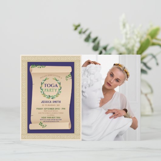 トガパーティー古代ローマ誕生日アイビースクロール写真 招待状 (スタンド正面)