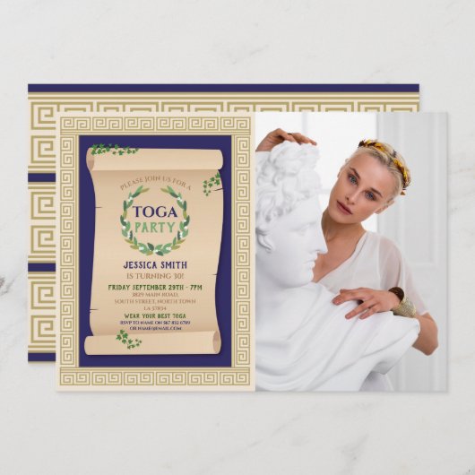 トガパーティー古代ローマ誕生日アイビースクロール写真 招待状 (正面/裏面)