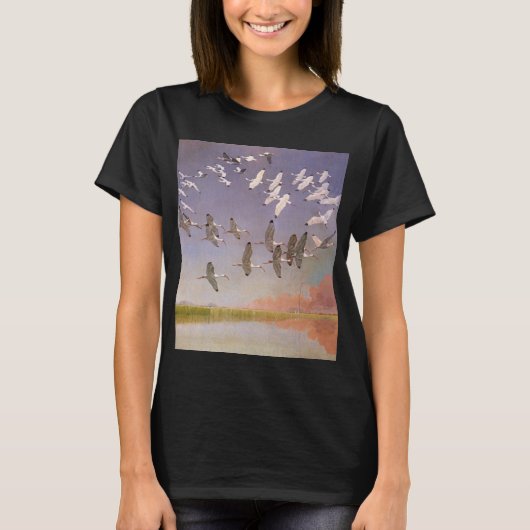トキの群れが湿地帯を飛ぶ ビンテージの鳥 Tシャツ (正面)