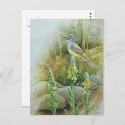 トキ素晴らしサキヒラバードウォーター色アート ポストカード (正面/裏面)