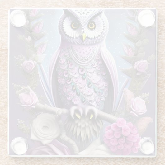 トゲのベッドに詳しいファンタジーフクロウ ガラスコースター (裏面)