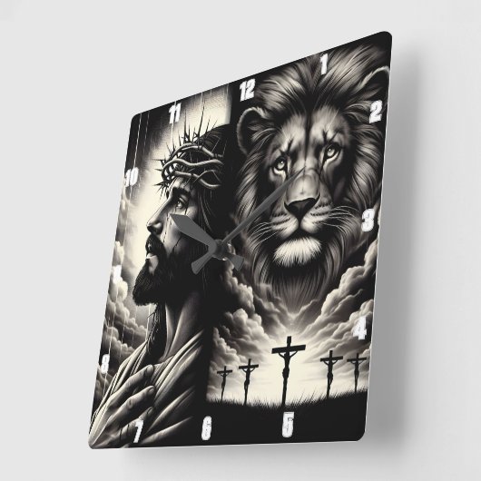 トゲの冠をかぶったキリスト・ライオンイエス スクエア壁時計 (傾斜)