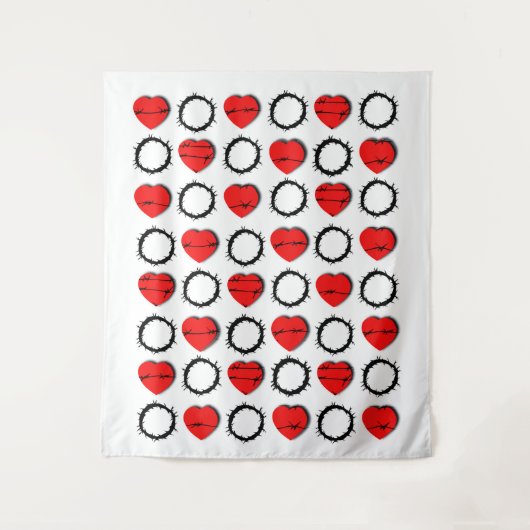 トゲの王冠とハートのキリスト教デザイン タペストリー (正面)