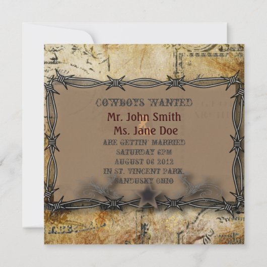 トゲワイヤーを使ったウェスタンカントリーの結婚式 案内状 (裏面)