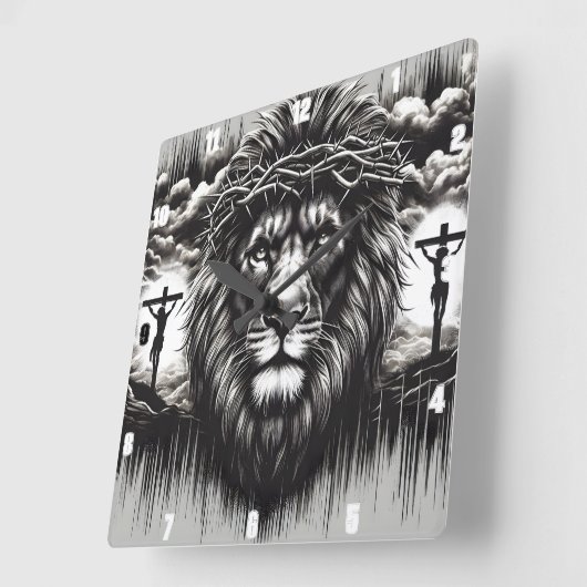 トゲ威厳のあるの冠を持つライオン スクエア壁時計 (傾斜)