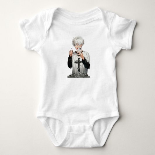 トゲ王冠アニメ少年キー - 美意識の赤ちゃんTシャツ ベビーボディスーツ (正面)