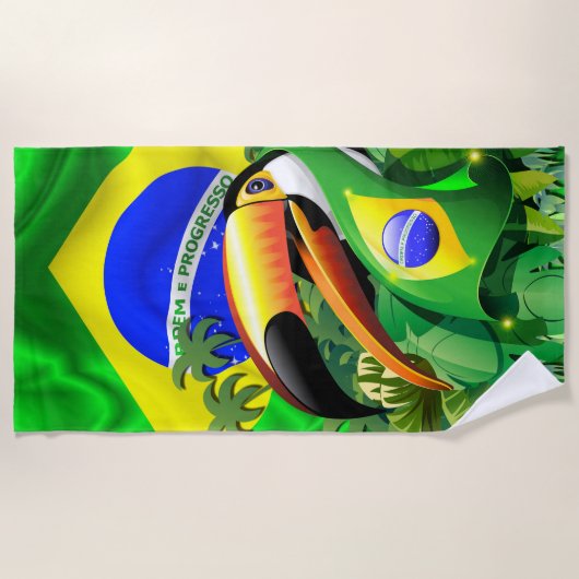 トコトカンとブラジル国旗 ビーチタオル (正面)