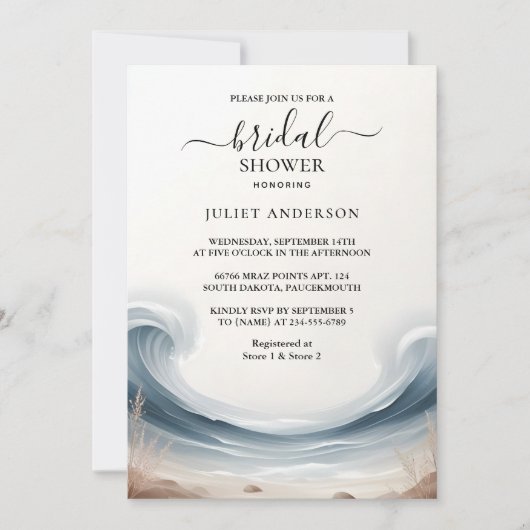 トサマー海シービーチブルーウォーターブライダルシャワー 招待状 (正面)